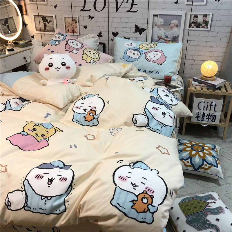 Chiikawa Cartoon Four Piece Dormitory Bed Sheet And Duvet Cover (4)