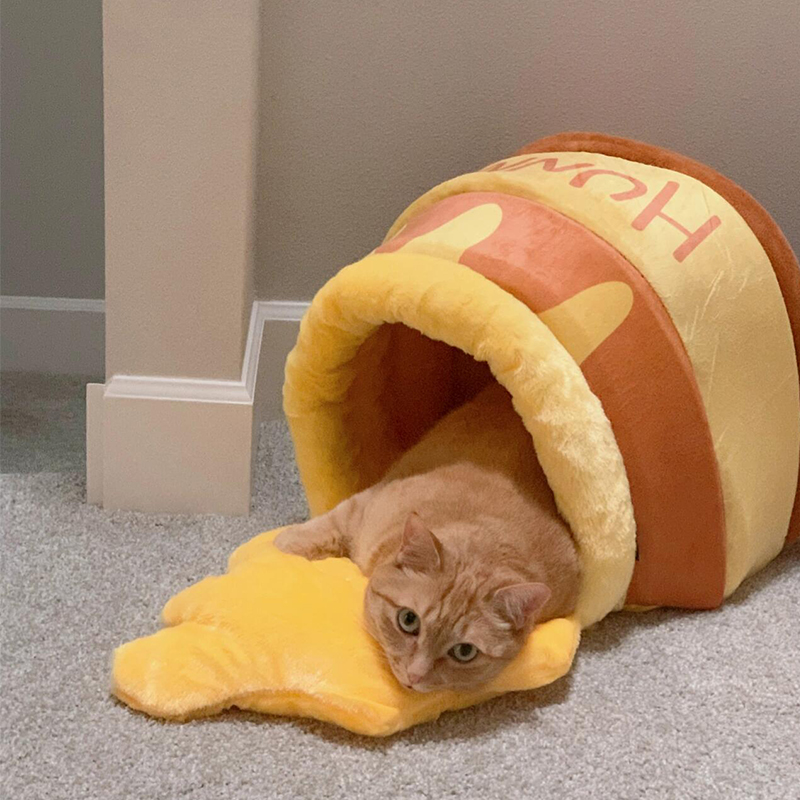Warm And Closed Plush Honey Jar Cat Nest (3)
